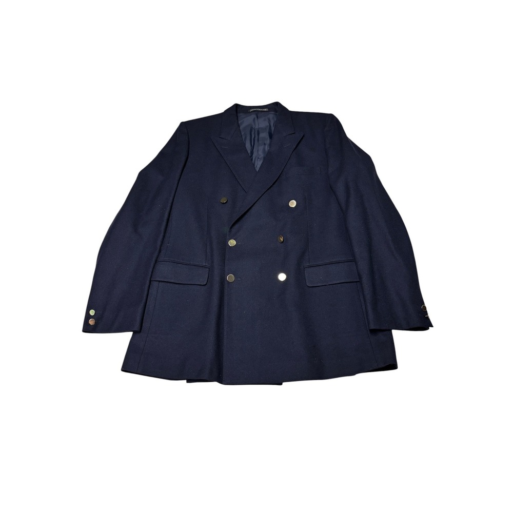 Gieves & Hawkes Savile Row Navy Blue Wool Double Breasted Blazer Men 44L England